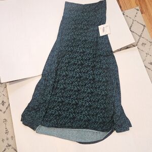 Blue/Green rose patterned elegant silky maxi skirt womens extra small